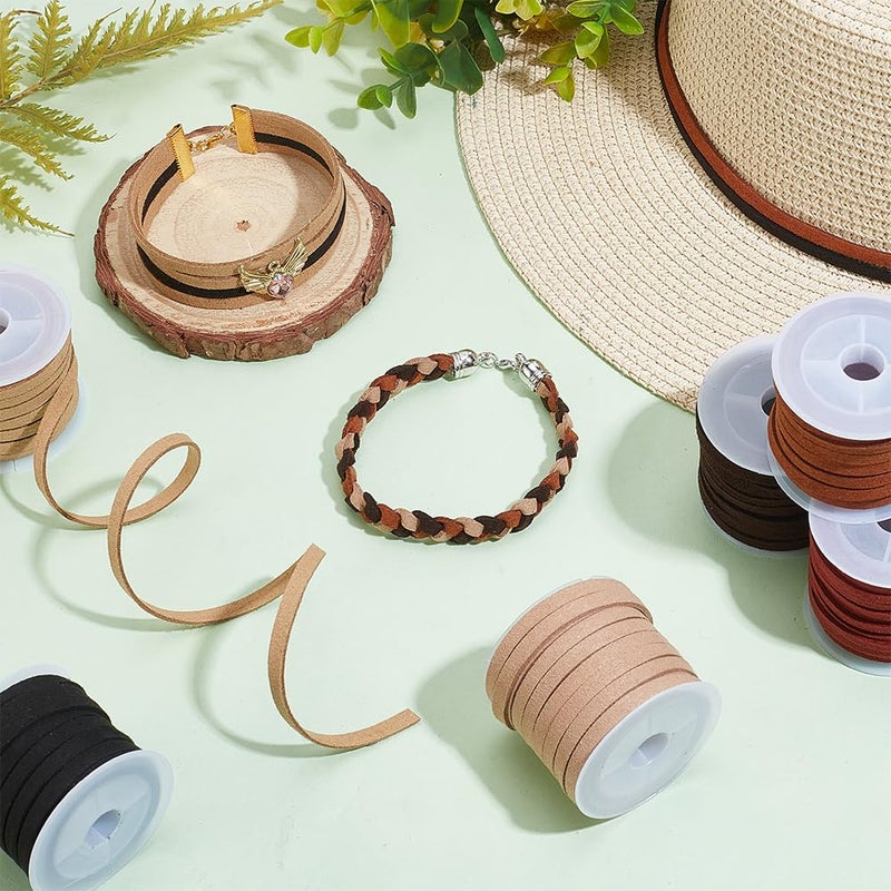 PH PandaHall 33 Yards 6 Rolls Yards Faux Suede Cord 4mm Suede String 6 Colors Micro Fiber Lace Thin Leather Cord Faux Leather String for Jewelry Tassel Bracelet Necklace Making Weaving - Image 5